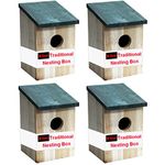 H-line 4 x WOODEN NESTING NEST BOX BIRD HOUSE SMALL BIRDS BLUE TIT ROBIN SPARROW