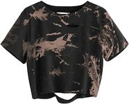 Avanova Women's Tie Dye Crop Top Short Sleeve Tee Ripped Casual Summer T Shirt Tie Dye Brown A Medium, Tie Dye Brown a, Medium