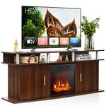 Tangkula Fireplace TV Stand for TVs up to 70 Inches, with 18 Inches Electric Fireplace with Built-in Thermostat, 6H Timer, Adjustable Flame & Heat, Remote Control, Fireplace Entertainment Center