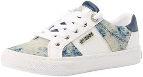 GUESS Women's Loven Sneaker, White/Blue 171, 7