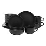 10 Strawberry Street Wazee Matte 16 Pc Coupe Dinnerware Set, Black