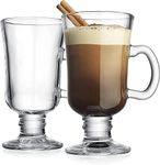 KHOLAD Glass Irish Coffee Mugs with Handle Set of 2, Clear Large Cup for Juice,Tea, Cappuccino, Cocktails, Hot & Cold Beverages (250ml)