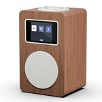 MangoKit MD4 DAB Radio,DAB Plus Digital Radio,DAB Radio with Bluetooth Speaker,Kitchen FM Radios Mains and Battery,Color Display,40 Preset,Dual Alarms Clock,Headphone Port,Wooden Box-Walnut Finish
