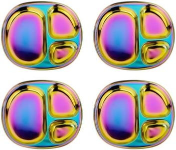 Ahimsa Stainless Steel Plates for Kids - Divided Plates for Toddlers, Pediatrician Designed, Non Toxic Toddler Plate, BPA Free & Dishwasher Safe (Rainbow Set of 4)