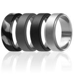 ROQ Silicone Wedding Ring For Men, 4 Pack Silicone Rubber Band Step Edge - Black, Grey, Black Camo, Silver - Size 10