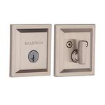 Baldwin Torrey Pines Single Cylinder Square Deadbolt for Front Door and Garage Door Featuring SmartKey® Security in Satin Nickel, Prestige Series with a Modern Contemporary Slim Design