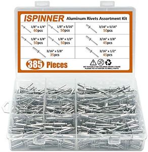 ISPINNER 385pcs 8 Sizes Aluminum Blind Rivets, Pop Rivets Assortment Kit (Silver)