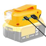 Battery Adapter for Dewalt 14.4V/18V/20V Lithium Ion Battery, TEPULAS Phone Charger Adapter with USB Type C & DC Port & LED Work Light, USB Power Supply Source for Dewalt DCB091