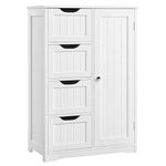 Yaheetech Wooden Floor Cabinet, Side Storage Organizer Cabinet Unit Hallway Entryway Cabinet with 4 Drawers and 1 Cupboard, Free Standing Storage Organizer for Living Room/Bathroom/Kitchen, White