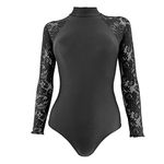 Flexuous Black Sallee Polo Neck Sleeved Leotard (Small Adult)