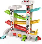 TOP BRIGHT Car Ramp Toy for 2 3 Year Old Boy Gifts, Toddler Race Track Toy for 18 Month Old with 4 Wooden Cars and 3 Car Garage