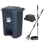 Dog Poop Waste Can For Outdoors Pet Waste Station With Lid Hands-free Pedal Durable PVC Container Garden Home Yard With Dog Poop Tray and Rake 180PCS Black Trash Bags, Grey B-15-G-RB180-CZ
