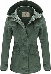 WenVen Women's Casual Utility Anorak Cotton Jacket Coat with Hood (Green, XL)