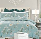 NANKO Bedding Duvet Cover Set Queen, 3 Pieces ââ‚¬â€œ 800-Thread Floral Microfiber Down Comforter Quilt Cover Zipper & Tie for Women & Menââ‚¬â„¢s Bedroom, Luxury Guestroom Decor -Teal