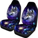 Biyejit Galaxy Wolf Car Seat Cover for Front of 2 PCS Universal Fit Most Cars Van Trucks Auto Bucket Seat Protector Car Mats Cover