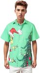 Moosth Christmas Shirt Men's Casual Button-Down Shirts Short Sleeve Hawaiian Shirt Christmas Birthday Gifts for Men (Small, Christmas G-rinch)