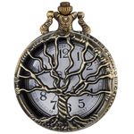 Tiong Bronze Hollow Tree of Life Design Pocket Watch Roman Numerals Quartz Pocket Watches with Chain Necklace for Men Women