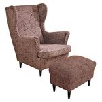 JHLD 3 Piece Stretch Wing Chair Cover Set, Printed Spandex Wing Chair Slipcover With Ottoman Slipcovers Armchair Chair Slipcovers Machine Washable for Living Room-AW-3 piece