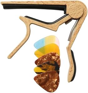 Juarez JRCPWD400P Premium Wooden Guitar Capo with 5 Picks | One-Hand Quick Change | No Fret Buzz | For Acoustic, Classical, Electric Guitar & Ukulele