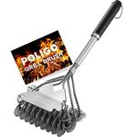 POLIGO BBQ Grill Brush and Scraper Bristle Free Barbecue Brush, 18inch Stainless Steel BBQ Brush Cleaner with Scraper for Efficiently Cleaning, Safe BBQ Grill Cleaner Brush, Great Grilling Accessories