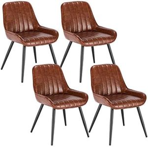 Lestarain 4X Sillas de Comedor Dining Chairs Sillas Tapizadas Paquete de 4 Sillas Cocina Nórdicas Cuero Sintético Sillas Bar Metal Silla de Oficina Marrón