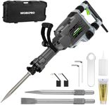 WORKPRO 60 J Demolition Jack Hammer – 15A Heavy Duty Electric Concrete Breaker, 1900 BPM Industrial Jackhammer with 2 HEX30 Chisels, UL Plug, Wheeled Carry Case for Construction & Renovation