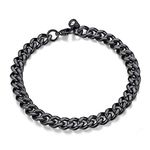 FindChic Black Curb Chain Bracelet for Men or Women Stainless Steel Chunky Wrist Link Chains Bracelets for Boys 7MM Width 7.5'' Length