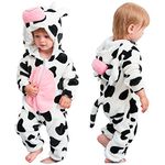 COOKY.D Newborn Infant Hooded Flannel Romper Autumn Winter Onsie Pajamas Jumpsuit Long Sleeve Sleepsuits for Baby Girls Boys, 12-18 Months, Cow