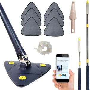 Mopa para Limpiar Azulejos y Paredes. Mopas de Limpieza Suelos.Mopa Triangular Giratoria 360º - Fregona Triangular Autoescurrible, Mopa Fregona de Microfibra, Fregona Mopa Ideal para Limpieza Hogar