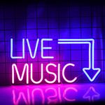 Wanxing Live Music Neon Sign Music Neon Lights Letters Neon Light Sign Neon Bar Sign Light up Sign for Beer Bar,Music Studio,Bedroom Wall Decor,Party,Club (Bule Pink)