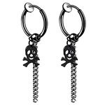 JewelryWe Men's Stainless Steel Skull Pendant Earrings for Women, Black and Silver Black