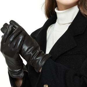 ZLUXURQ Luxury Italian Soft Leather Gloves for Women - Genuine SheepSkin Leather Women’s Cold Weather Gloves Cashmere Lined, Dark Brown(100%lambskin/Touchscreen/100%cashmere)