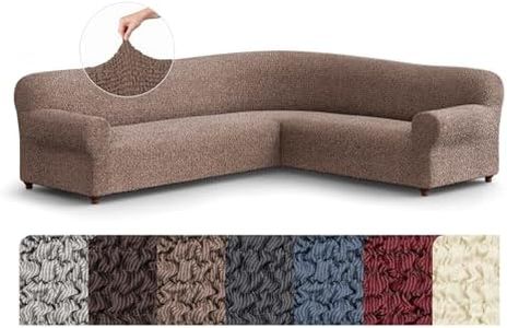 PAULATO BY GA.I.CO. Corner Sectional Couch Cover - Extra Large L-Shape Couch Slipcover - Washable Polyester Sofa Covers - 1-Piece Form Fit Furniture Protector - Mille Righe - Camel (Corner Sofa)