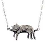 St Justin Pewter Sleeping Cat Necklace On 18" Chain Necklace