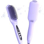 LANDOT Hair Straighteners Brush for Women - Ionic Ceramic Straightening Brush to Reduce Frizz & Nourish Hair, 12 Temperature Settings 120-230°C fit All Hair Types, Dual Voltage 100-240V, Purple