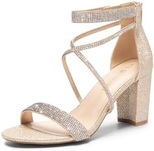 DREAM PAIRS Women's Chunk Low Heel Pump Sandals,Size 11,All Gold-Glitter,CHUNK