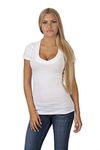 Hollywood Star Fashion Women's Deep Short-Sleeve V-Neck Large White