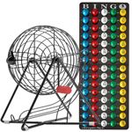 MR CHIPS 11" (Inch) Tall Professional Bingo Set with Steel Bingo Cage, Everlasting 7/8” Bingo Balls, Master Board for Bingo Balls - Mysterious Black Color