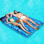 FindUWill Oversized Pool Floats Raft, 1-2 Person, 72'' X 60'' Giant Fabric-Covered Pool Floats Adult Size, Inflatable Floating Mat with Headrest Ultra-Comfort Summer Pool Lounger Floatie(1.83Mx 1.53M)