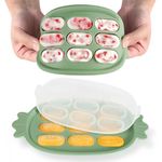 haakaa Baby Food Nibble Tray,Silicone Food Molds,Silicone Baby Food Freezer Tray,Food Storage Container for Homemade Baby Food,with lid,9 Compartment,3oz,Green