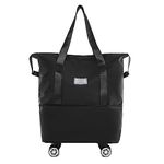 Collapsible and Portable Luggage Bag,Weekend Expandable Rolling Duffle Pack Lightweight Foldable Business Travel Bag with Wheels Handle Multiple Pocket Dry Wet (Black)