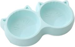 Foodie Puppies Non-Slip, Non-Toxic Pet Feeding Plastic Cat Face Shaped Double Bowl Food & Water Feeder 2-in-1 Bowl for Dogs, Puppies, Cats & Kittens (Color May Vary)