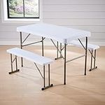 Home Source Folding Trestle Set of 2 Heavy Duty Camping BBQ Picnic Party, White, Table & Bench