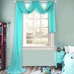 HUTO Turquoise Blue Green Window Scarf Valance Soft Sheers Voile Fabric 216 Inches for Home Window Decor Party Wedding Extra Long Curtains Scarves 1 Panel