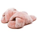 Crazy Lady Women's Fuzzy Fluffy House Slippers Cute Plush Memory Foam Shoes Cross Band Indoor Outdoor Open Toe Sandals, Pink, 7-8