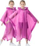 Borogo 2 Pack Raincoats for Kids, Kids Rain Reusable Emergency Rain Ponchos with with Drawstring Hood Rain Coats for Boys and Girls Pink