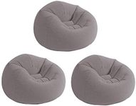 Intex Inflatable Contoured Corduroy Beanless Bag Lounge Chair, Gray (3 Pack)