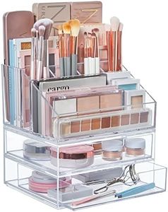 STORi Chloe Stackable Clear Makeup Holder and Double Organizer Drawer Set | Organize Cosmetics and Beauty Supplies | Made in USA