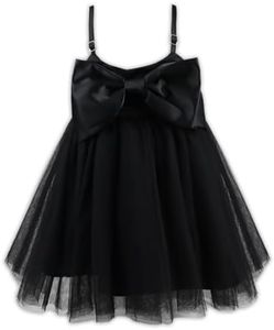 AGQT Toddler Girls Big Bow-Knot Tutu Dress Flower Girls Wedding Sling Dress Baby Girls Formal Birthday Tea Party Dress Black Size 1-2 Years