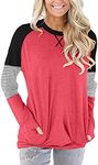 Angerella Womens Long Sleeve Round Neck Shirts Basic Tee Casual Top Fall Trendy Tunic Loose Fit Striped T Shirts Peach XL